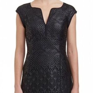 Nanette Lepore Black lasercut leather dress with fringe